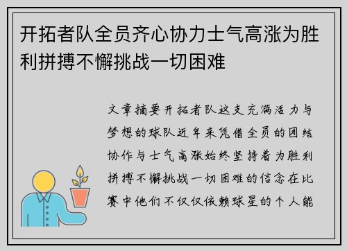 开拓者队全员齐心协力士气高涨为胜利拼搏不懈挑战一切困难