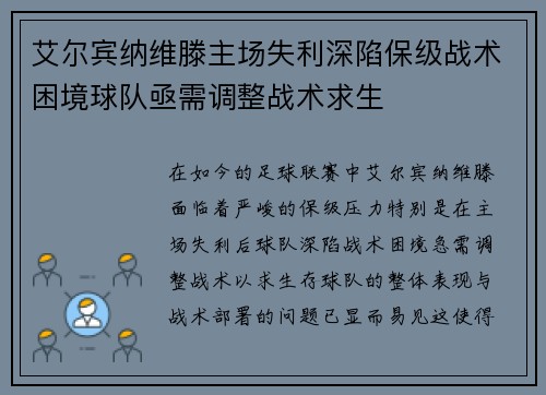 艾尔宾纳维滕主场失利深陷保级战术困境球队亟需调整战术求生