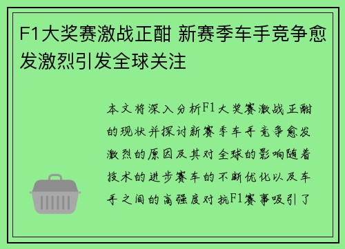 F1大奖赛激战正酣 新赛季车手竞争愈发激烈引发全球关注